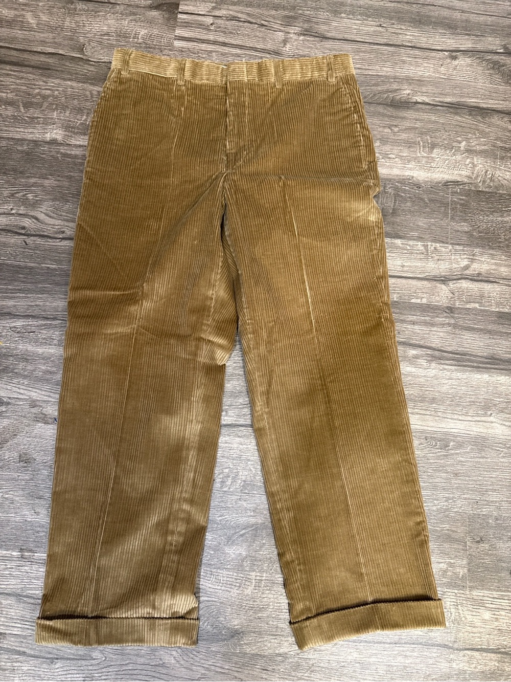 Brooks Brothers Men’s Corduroy Pants Size 36 Camel Tan Pleated Cuffed 100% Cotto - Picture 3 of 6
